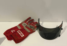 Load image into Gallery viewer, Brian Tyler autographed USAC Sprint Car Race Used Driving Gloves &amp; Helmet Visor