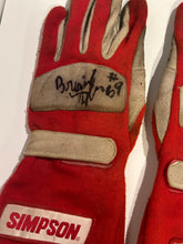 Load image into Gallery viewer, Brian Tyler autographed USAC Sprint Car Race Used Driving Gloves &amp; Helmet Visor