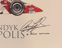 Load image into Gallery viewer, Arie Luyendyk autographed Two Time Indy 500 Winner 18x12 Limited Edition Print