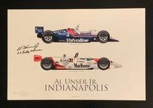 Load image into Gallery viewer, Al Unser Jr. autographed Two Time Indy 500 Winner 18x12 Limited Edition Print