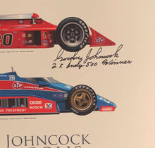 Load image into Gallery viewer, Gordon Johncock autographed Two Time Indy 500 Winner 18x12 Limited Edition Print