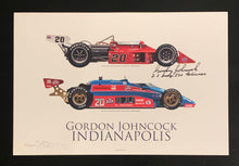 Load image into Gallery viewer, Gordon Johncock autographed Two Time Indy 500 Winner 18x12 Limited Edition Print