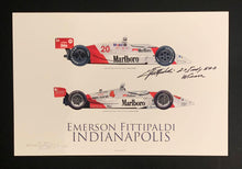 Load image into Gallery viewer, Emerson Fittipaldi autographed Two Time Indy 500 Winner 18x12 Limited Edition Print