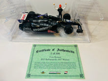 Load image into Gallery viewer, TONY KANAAN SIGNED 2013 INDY 500 WINNER W/ DRIVER FIGURE HONDA 1/18 GREENLIGHT DIECAST