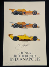 Load image into Gallery viewer, Johnny Rutherford autographed Three Time Indy 500 Winner 18x12 Limited Edition Print
