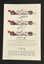 Load image into Gallery viewer, Emerson Fittipaldi -Paul Tracy - Al Unser Jr autographed 1996 Team Penske PC23 Mercedes Indy 500 18x12 Limited Edition Print