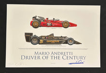 Load image into Gallery viewer, Mario Andretti autographed Driver of the Century 18x12 Limited Edition Print
