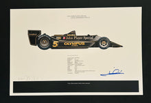Load image into Gallery viewer, Mario Andretti autographed 1978 John Players Lotus F1 World Champion 18x12 Limited Edition Print