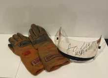 Load image into Gallery viewer, Jimmy Sills autographed USAC Midget Race Used Driving Gloves &amp; Helmet Visor